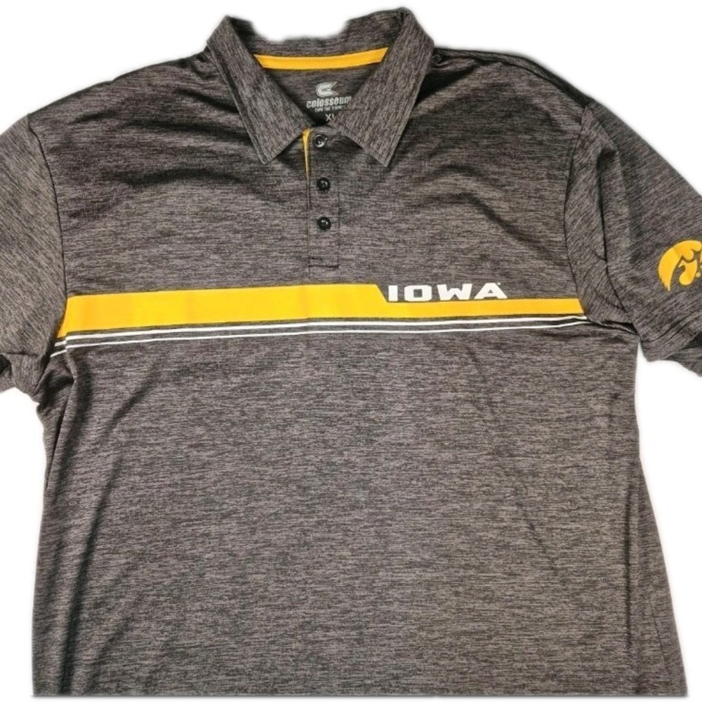 Iowa Hawkeyes Polo Shirt Mens XL NCAA College Football Herky Hawk Black Yellow